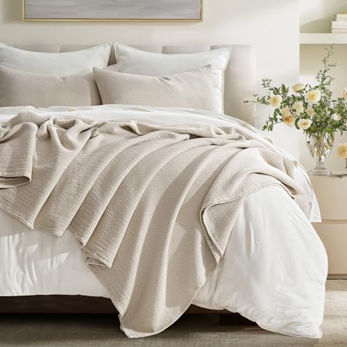 EverGrace 100% Cotton Waffle Weave Coverlet Set - King, Birch (3-Piece)