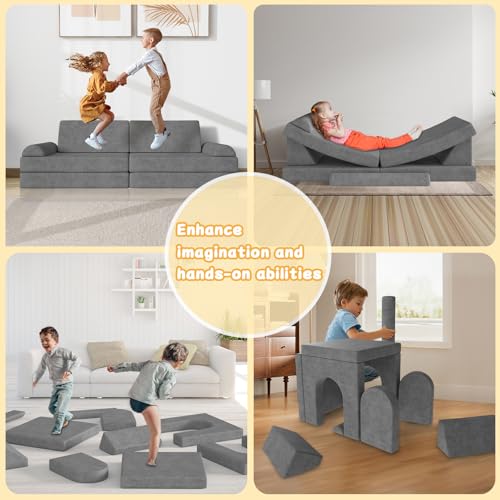 10-Piece Modular Kids Play Couch, Convertible Foam Sofa for Toddlers