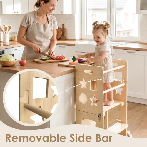 4-in-1 Foldable Toddler Kitchen Helper Stool with Blackboard