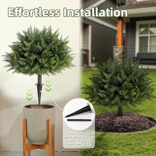 23.6-Inch Artificial Cedar Topiary Ball Trees - 2 Pack UV Resistant Shrubs