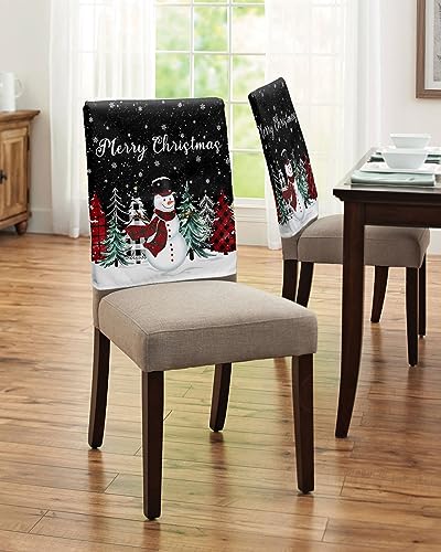 Set of 6 Black Snowman Christmas Chair Covers - Winter Snowflake Slipcovers for Dining Chairs