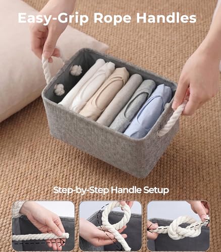 Small Fabric Storage Baskets for Shelves, 11.8x7.9x5.2 Inch Grey