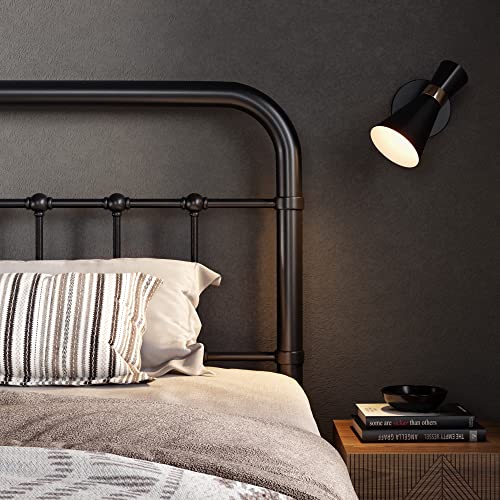 Queen Metal Bed Frame, Vintage Victorian Iron Platform Bed with Headboard