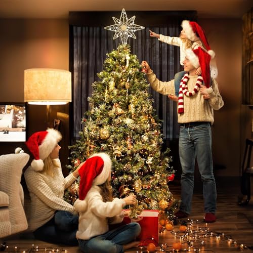 Lighted Gold Christmas Tree Topper - 11 Inch 30 LED 8-Point Star with Timer