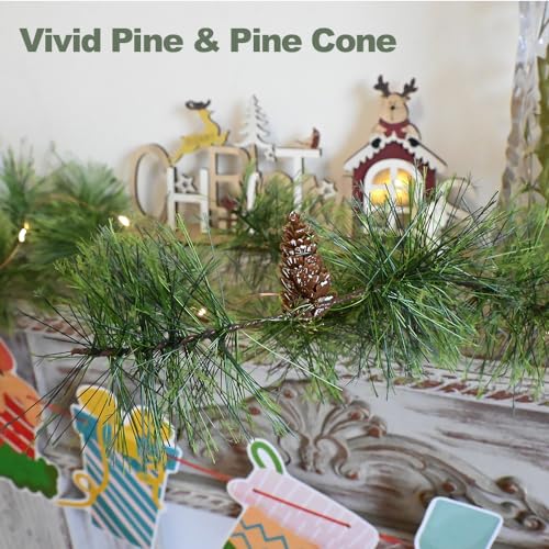 Palonym Pre-lit Christmas Garland with 81 Pine Needles & 40 LED Lights, 9.84 ft with Pine Cones, Battery-Operated w/ Timer