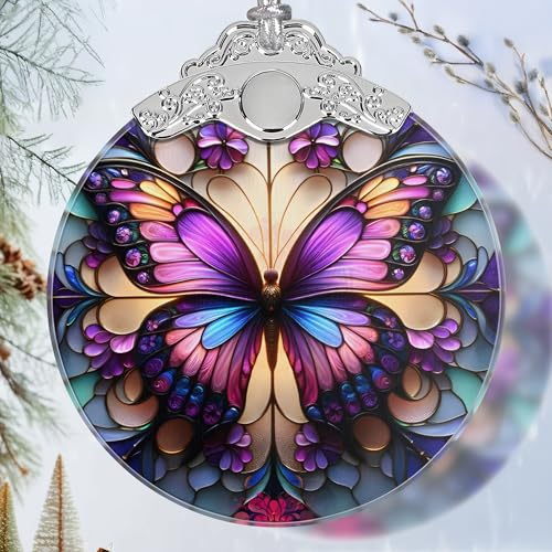 Jocidea Butterfly Stained Glass Christmas Ornament - Holiday Tree Decor