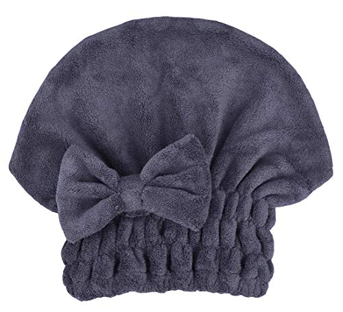MAYOUTH Microfiber Hair Drying Cap with Bow-Knot Dark Grey & Rose Red 2-Pack