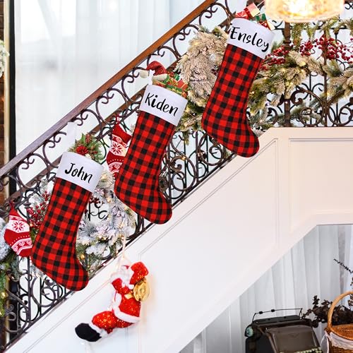 Black Christmas Stockings 17 Inch Set with Name Stickers - Holiday Decor