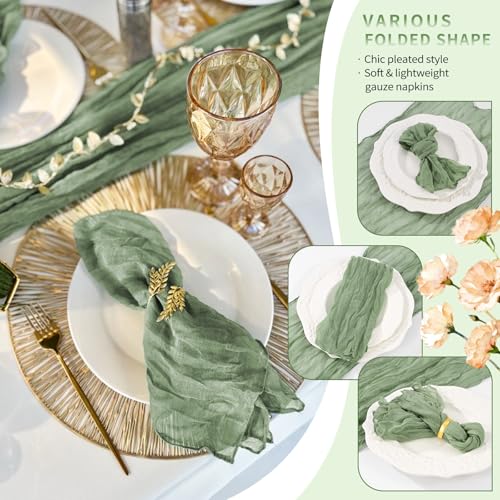 100 Pack Sage Green Cheesecloth Napkins 20"x20" Washable Gauze Table Napkins