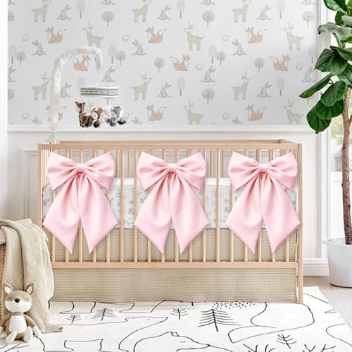 Large Pink Satin Bows for Coquette Room Decor & Events (23x11 In, 3 Pack)