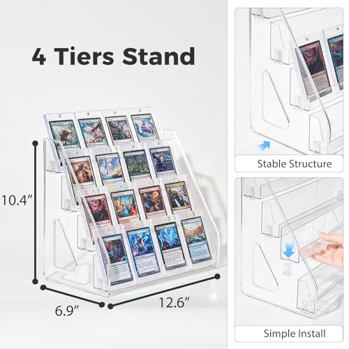 4-Tier Acrylic Trading Card Display Stand - Holds 16 Sports Cards