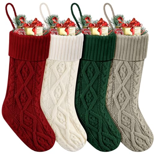 18 Inch Cable Knitted Christmas Stockings for Mantel & Holiday Decor