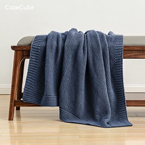 Dusty Blue Seed Stitch Throw Blanket, 50x60 Inch Soft Knit Blanket