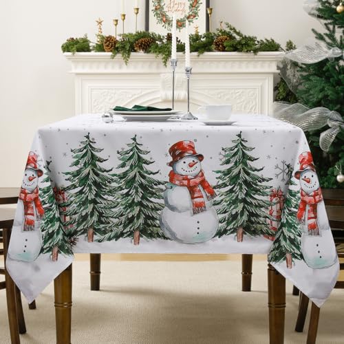 NOVILYS White Christmas Tablecloth 60 x 102 Inch Snowman Gift Design Holiday Decor