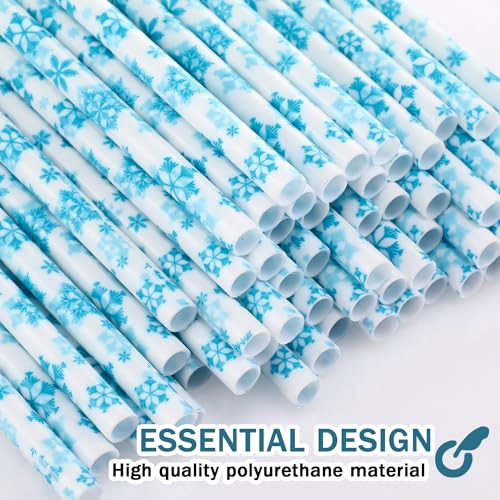 Umigy 150 Pcs Christmas Snowflake Plastic Straws Hard Disposable Party