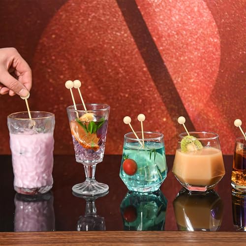 GuGen Wooden Fancy Toothpicks 4.7 Inch Cocktail Picks for Appetizers & Drinks