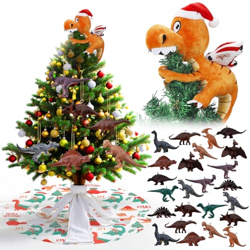 Leyndo Christmas Dinosaur Tree Topper Ornaments & Tree Skirt Set
