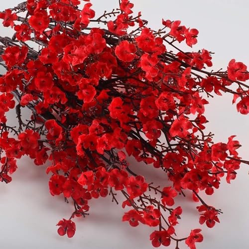 NAHUAA 6Pcs Red Artificial Baby Breath Flowers Bouquet for Home Decor