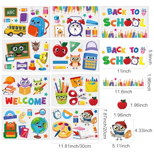 Back to School Window Clings Set - 9 Reusable Classroom Decorations