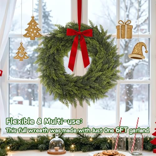 Secqous 6 Ft Artificial Cedar Garland - 2 Pack Christmas Holiday Decor