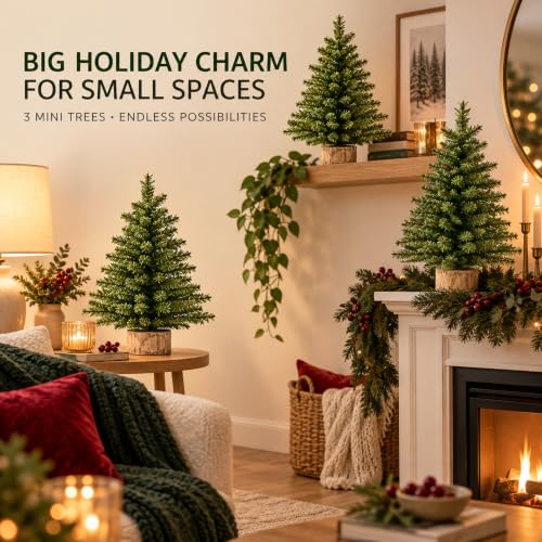 Thenshop 3-Piece 18 Inch Miniature Canadian Pine Christmas Tree Set for Tabletop Decor