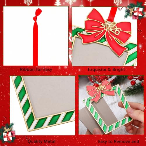 Cindeer 6-Pack Christmas Photo Ornament Frames - Gift Box Shape, 4.33" Outside, 2.36" Inner Photo - Red/Green/White Styles