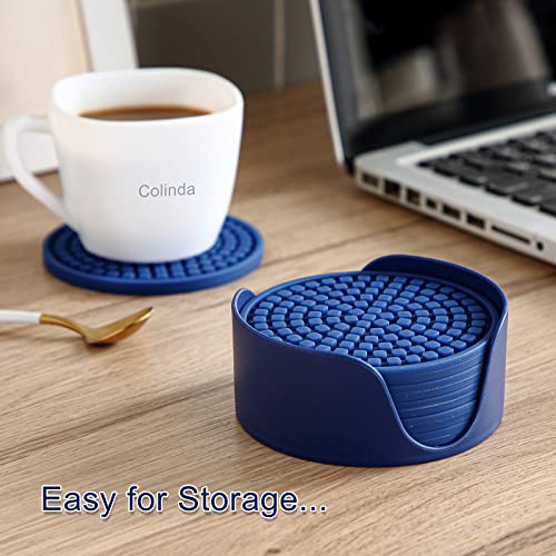 Colinda Silicone Drink Coasters with Holder - Black, Set of 6, Heat-Resistant & Non-Slip