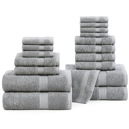 18-Piece Cotton Bath Towel Set - Soft, Absorbent Terry Towels in Grey
