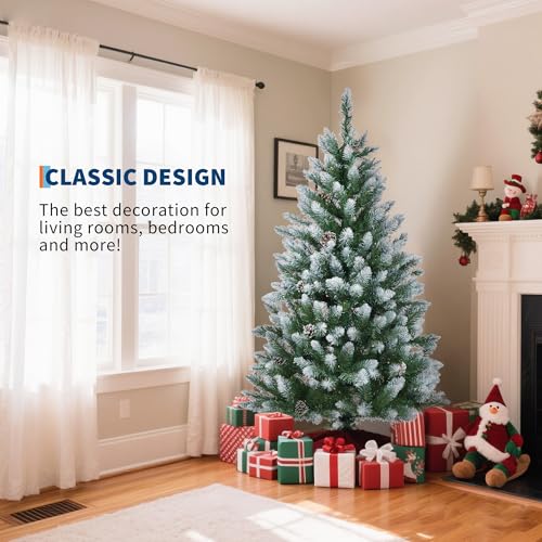 GarveeHome 4.5ft Pre-Lit Christmas Tree with Pine Cones, 150 LEDs, 352 Tips - Green (4ft 6in) Hinged Stand