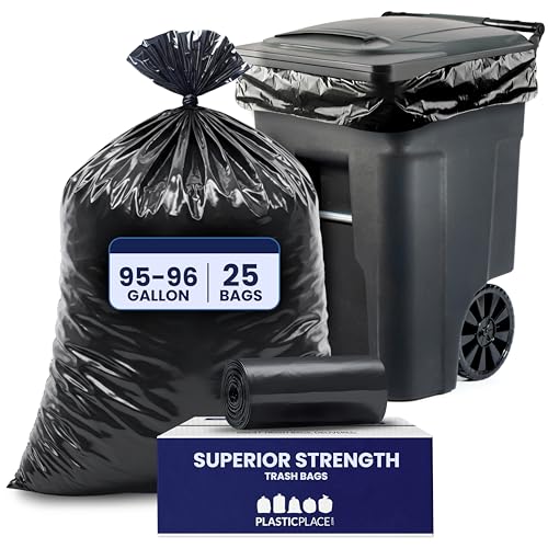95-96 Gallon Heavy-Duty Trash Bags - 1.5 Mil Black Garbage Can Liners (25 Pack)