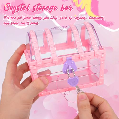 5.5-Inch Diamond Crystal Jewelry Storage Chest with Lock - Pink