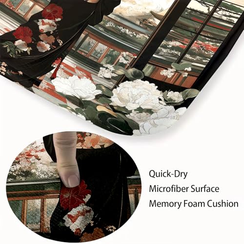 Japanese Geisha 4-Piece Shower Curtain and Non-Slip Bathroom Rug Set