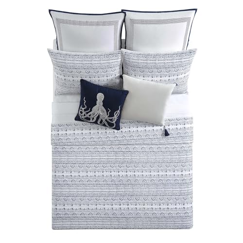 Coastal Style Twin XL Quilt Set - White & Blue Cotton, Oeko-TEX