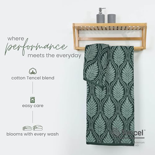 Cotton Blend Bath Towel with Locker Loop - 30" x 56" Fern Pattern Jade