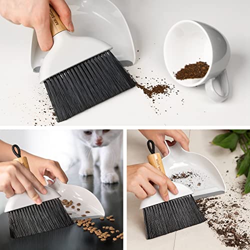 Mini Dustpan and Brush Set with Natural Bamboo Handle - Portable Handheld Broom