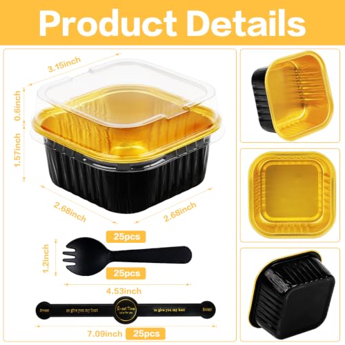 ZAOXILEN Square Mini Cake Pans with Lids, 5oz/125ml Aluminum, Black Gold