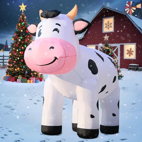 6.5 FT Inflatable Christmas Cow Outdoor Decor with Built-in LED Lights