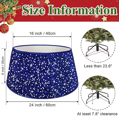 MODFUNS Royal Blue 24 Inch Sparkle Christmas Tree Collar Velvet Sequin Xmas Stand Cover