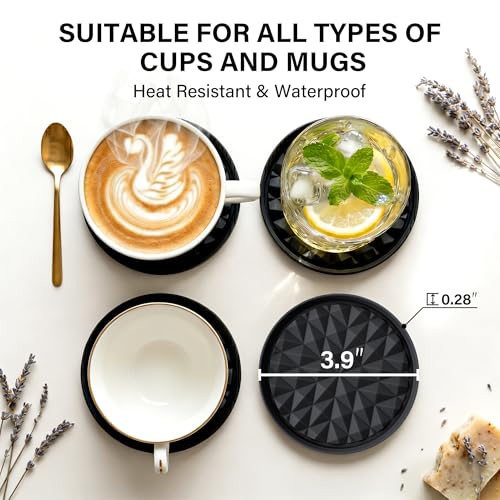 Silicone Drink Coasters Set of 4 - Non-Slip Diamond Pattern for Home & Office