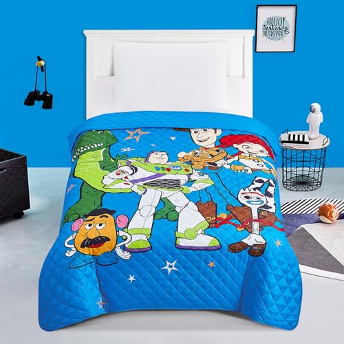 Twin Size Character Quilted Bedspread Bundle with Stickers for Kids