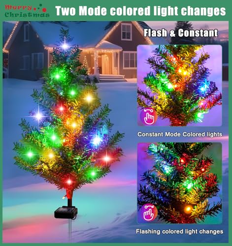 Ostritec Christmas Tree 4 Pack Outdoor Solar Garden Stake Lights Multi-Color LED