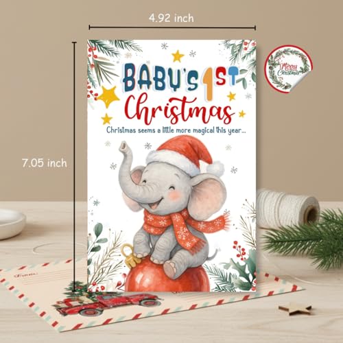 Baby First Christmas Card with Festive Design - Keepsake Holiday Greeting for Boy or Girl - Variation of THIS listing