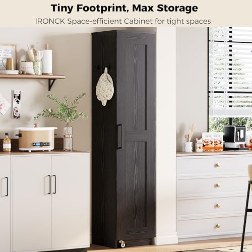 IRONCK Black Narrow Kitchen Pantry Cabinet 72" Slim Tall Storage Closet