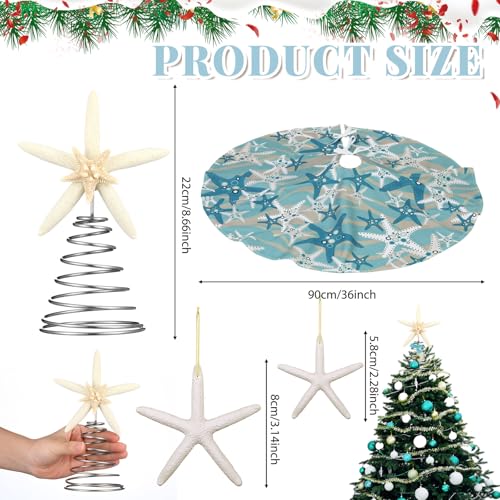 Beach Coastal Christmas Tree Decorations Set with Starfish Tree Skirt & Topper - Summer Beach Theme