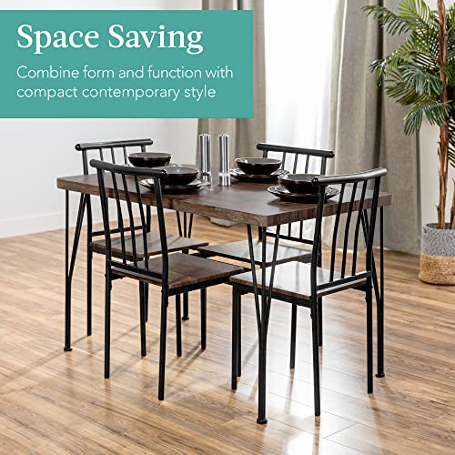 5-Piece Modern Dining Table Set with 4 Chairs - Wood and Metal, Drift Brown