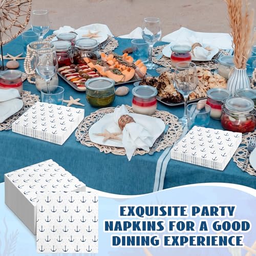 Sabary 100 Count Flat Edge Nautical Anchor Cocktail Napkins 5x5 inch