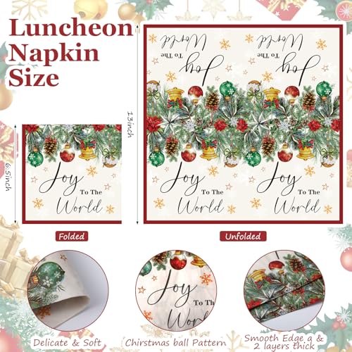 Frienda Christmas Joy to the World 60 Pack 13x13in Christmas Balls Napkins
