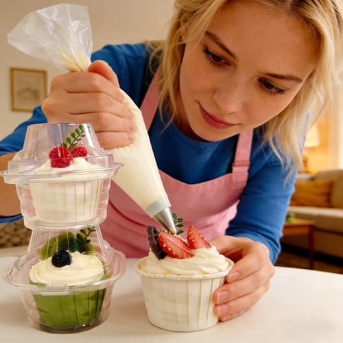 50 Pack Clear Individual Cupcake Containers - Stackable Plastic Boxes