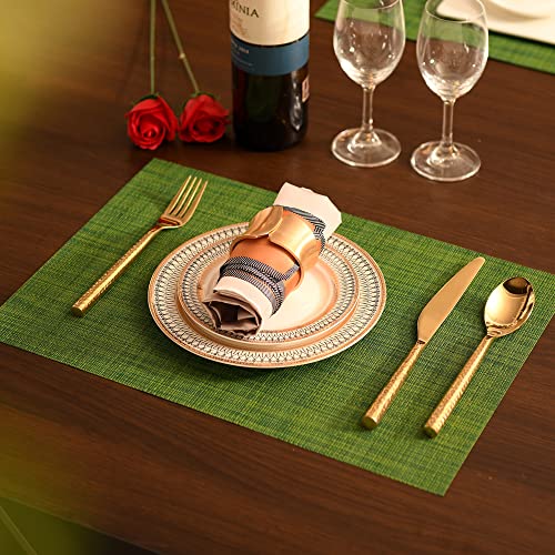 Green Vinyl Placemats Set of 8 - Wipe Clean, Heat Resistant, Washable Table Mats
