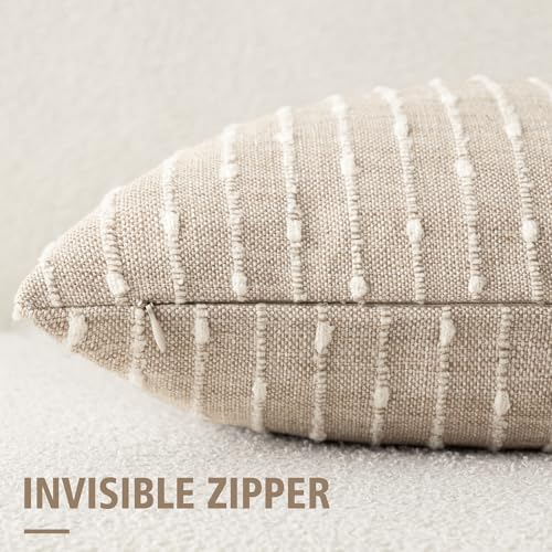 Set of 2 Jacquard Boucle Lumbar Pillow Covers 12x20 Inch Textured Striped